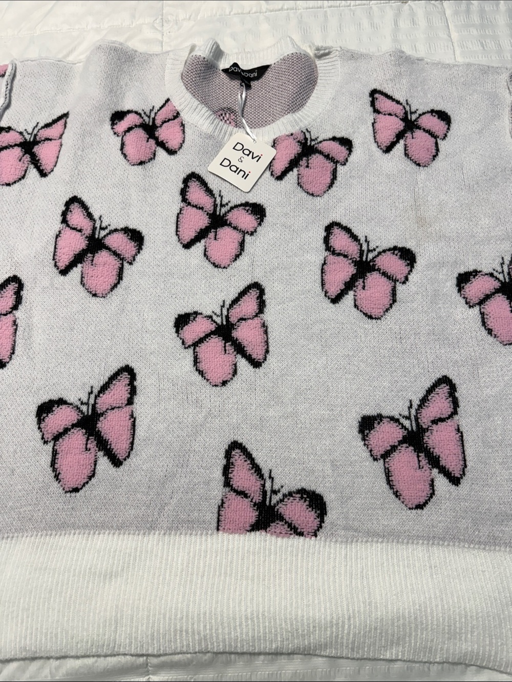DAVI & DANI Pink Butterfly Crewneck Sweater